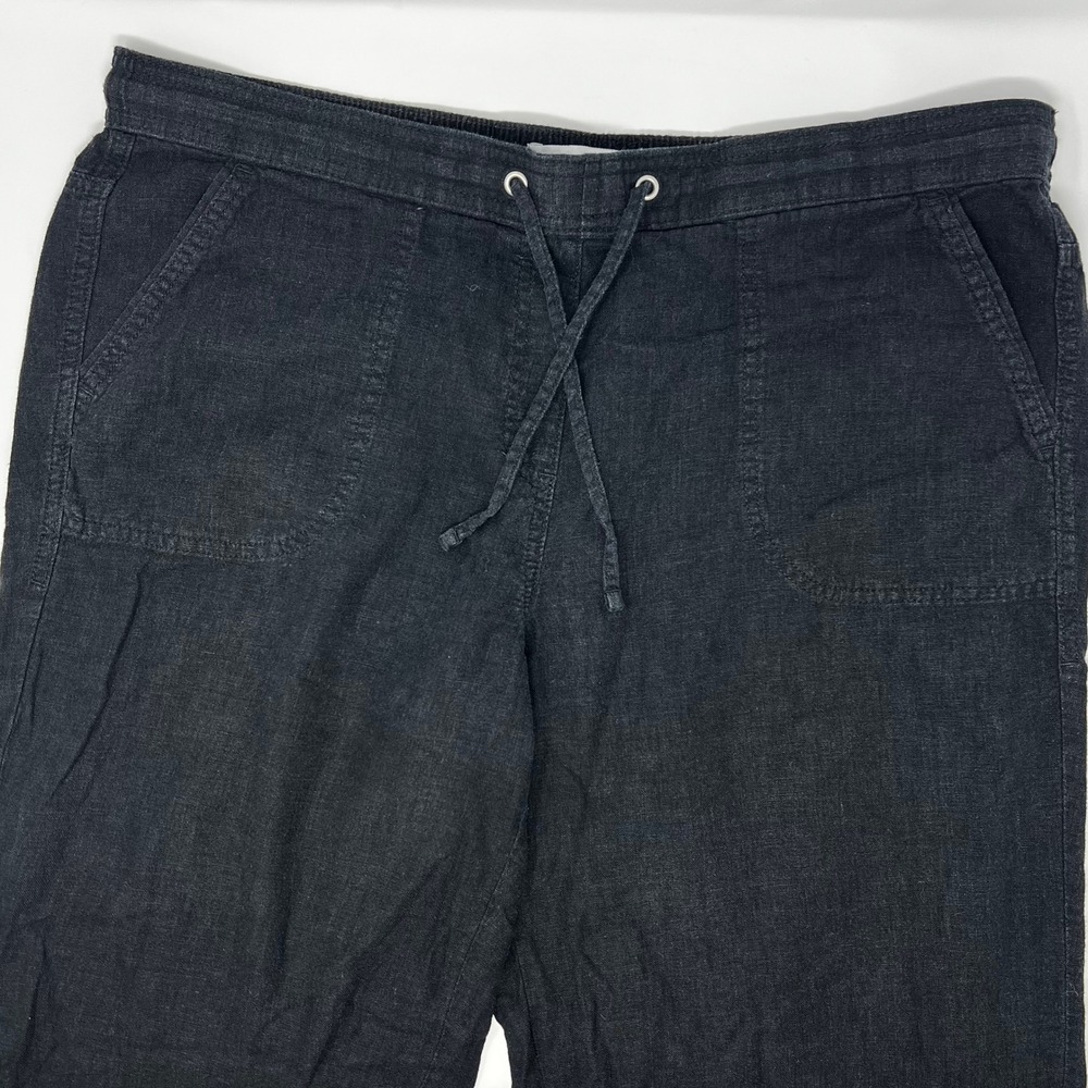 George & Martha Womens Black 100% Linen Drawstring Straight Leg Pants Size Large